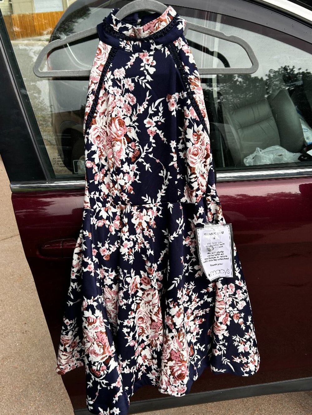 B Darlin Blue & Pink Floral Halter Cocktail/Guest Dress
